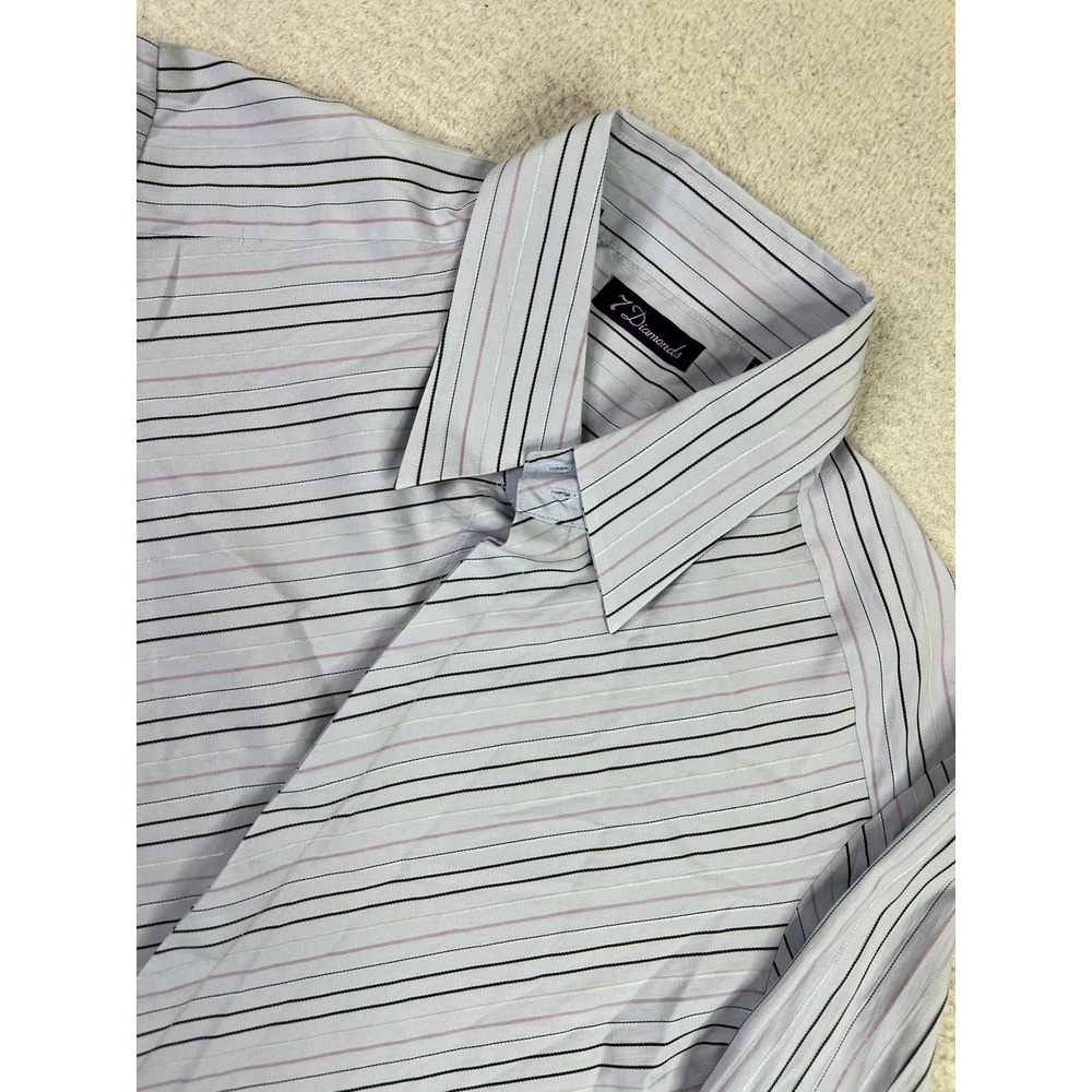 7 Diamonds Mens 2XL Gray Striped Button Up Long Sleeve Dress Shirt Spread Collar